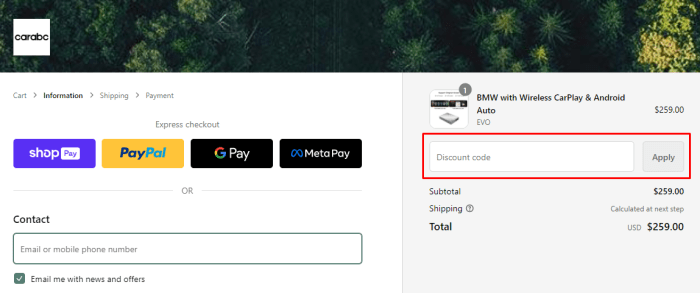 How to use Carabc promo code