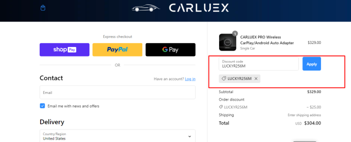 How to use CarLuex promo code