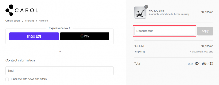 How to use CAROL promo code