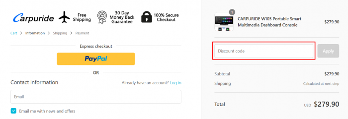 How to use Carpuride promo code