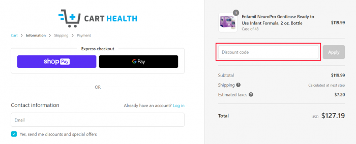 How to use Cart Health promo code