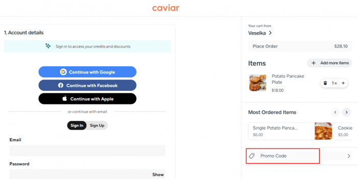 How to use Caviar promo code