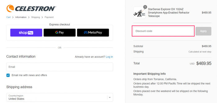 How to use Celestron promo code