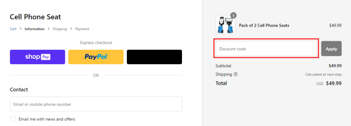 How to use Cell Phone Seat promo code
