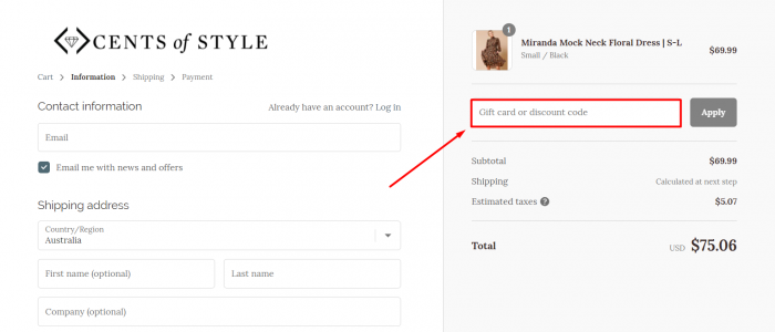 How to use Cents Of Style promo code