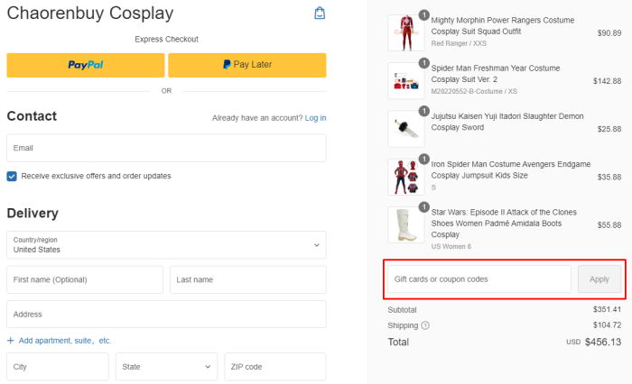 How to use Chaorenbuy Cosplay promo code