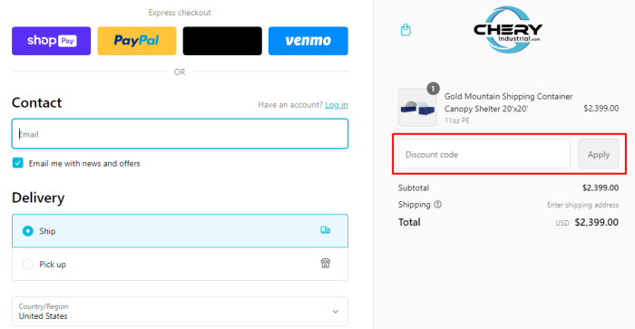 How to use Chery Industrial promo code