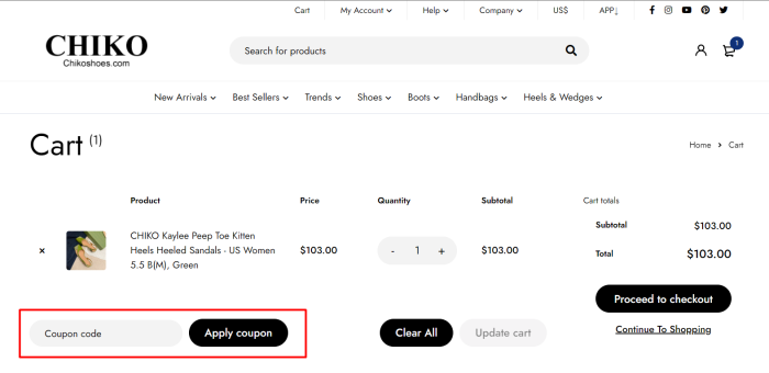 How to use Chiko Shoes promo code