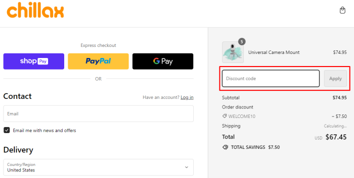 How to use Chillax promo code