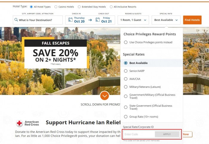 How to use Choice Hotels promo code