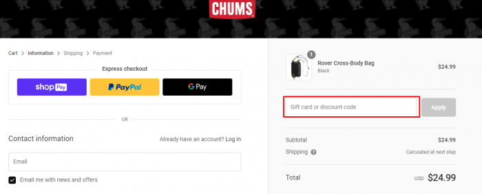 How to use Chums promo code