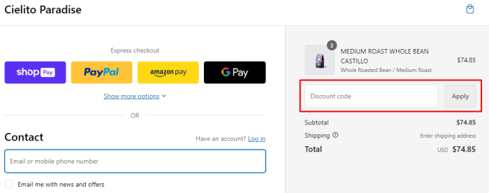 How to use Cielito Paradise Coffee promo code