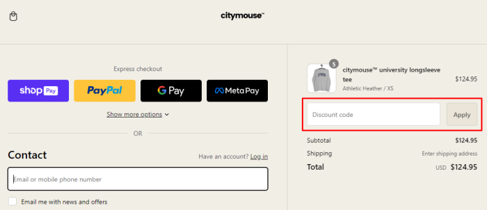 How to use City Mouse promo code