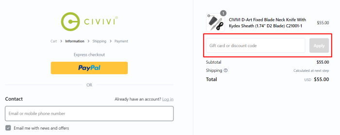 How to use Civivi promo code