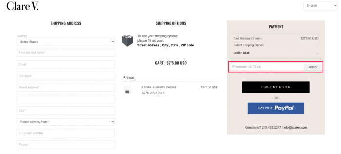 How to use Clare V. promo code