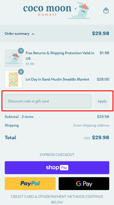 How to use Coco Moon Hawaii promo code