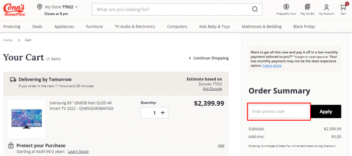 How to use Conn's HomePlus promo code