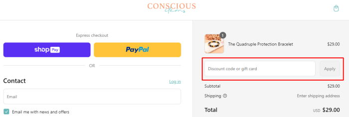 How to use Conscious Items promo code