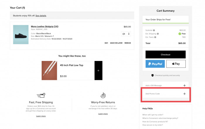 How to apply promo code at Converse