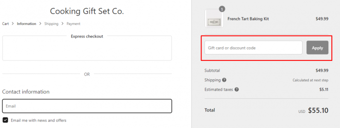 How to use Cooking Gift Set Co. promo code