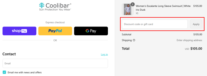 How to use Coolibar promo code