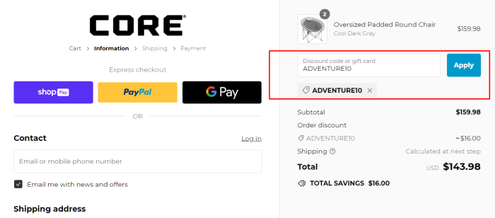 How to use CORE EQUIPMENT promo code
