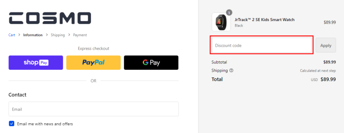 How to use COSMO promo code