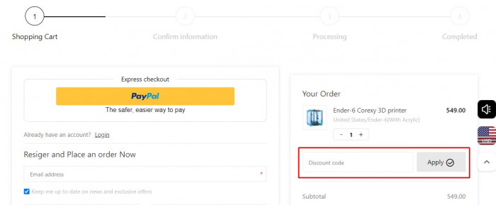 How to use Creality promo code