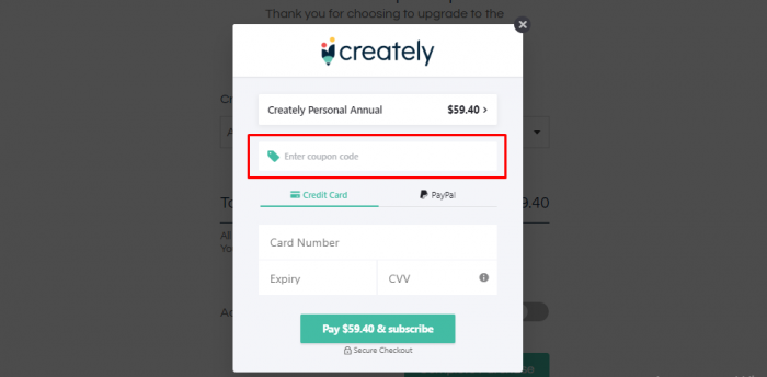 how to apply coupon code at Creately