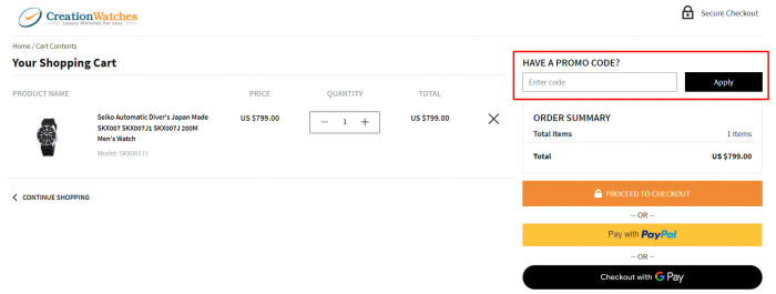 How to use Creation Watches promo code