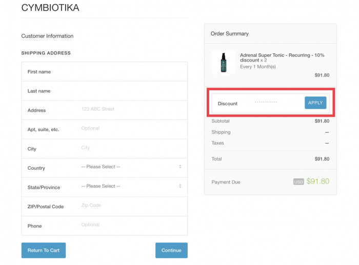 How to apply discount code at Cymbiotika