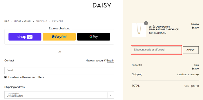 How to use Daisy Jewellery promo code