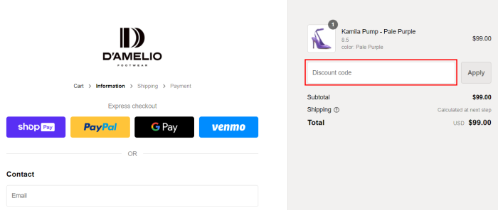 How to use D'AMELIO promo code