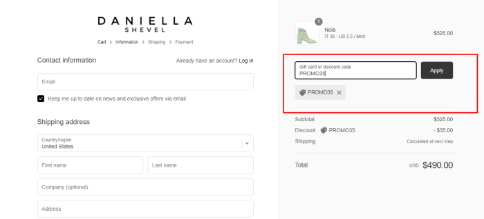 How to use DANIELLA SHEVEL promo code