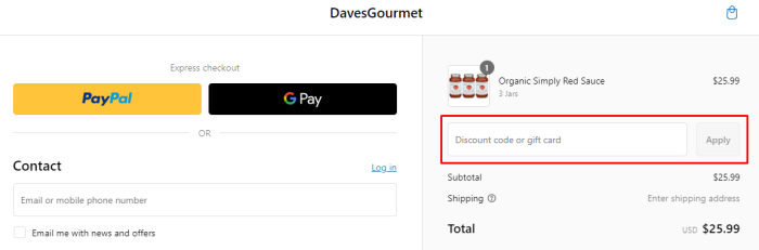 How to use Dave's Gourmet promo code
