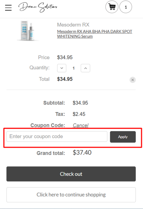 How to use Derma Solutions promo code