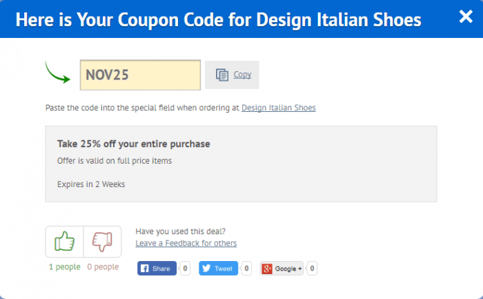 How to use a coupon code at Design Italian Shoes