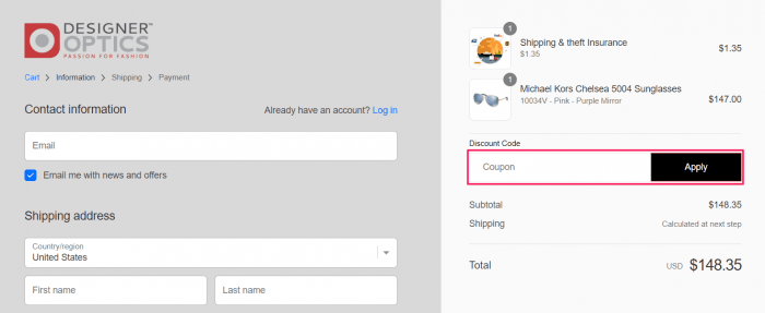 How to use Designer Optics promo code