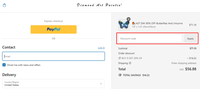 How to use Diamond Art Paintin promo code