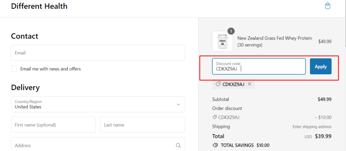 How to use Different Health promo code