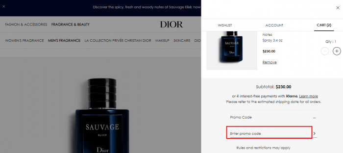 How to use Dior promo code