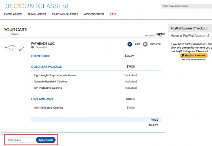 How to use a coupon code at DiscountGlasses