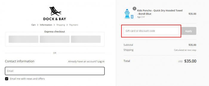 How to use Dock & Bay promo code