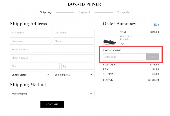 How to use promo code at Donald Pliner 