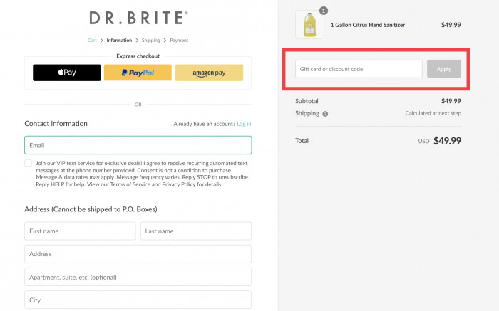 How to apply discount code at Dr. Brite