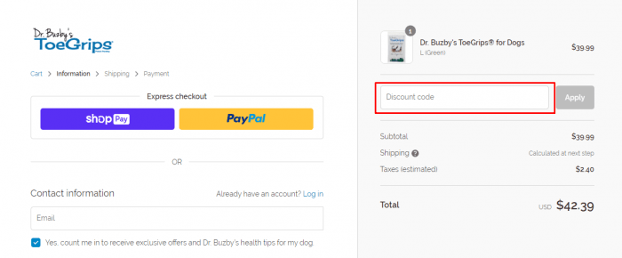 How to use Dr. Buzbys ToeGrips promo code