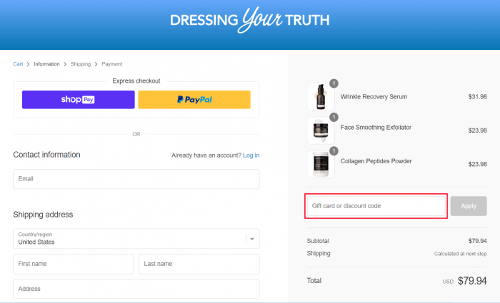 How to use Dressing Your Truth promo code