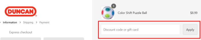 How to use Duncan Toys promo code