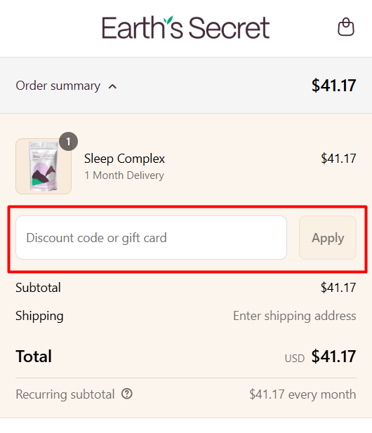 How to use Earth's Secret promo code