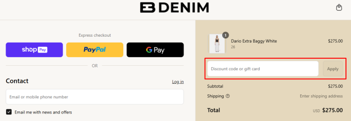 How to use EB Denim promo code